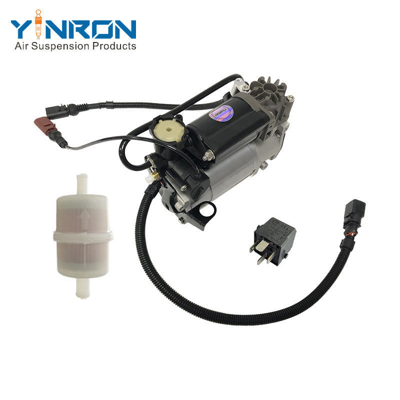 Left rear 45 degree top view for Audi A8 D3 4E air suspension compressor pump with Relay and Air Filter (4E0616007B)