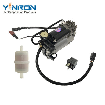 Left rear 45 degree top view for Audi A8 D3 4E air suspension compressor pump with Relay and Air Filter (4E0616007B)