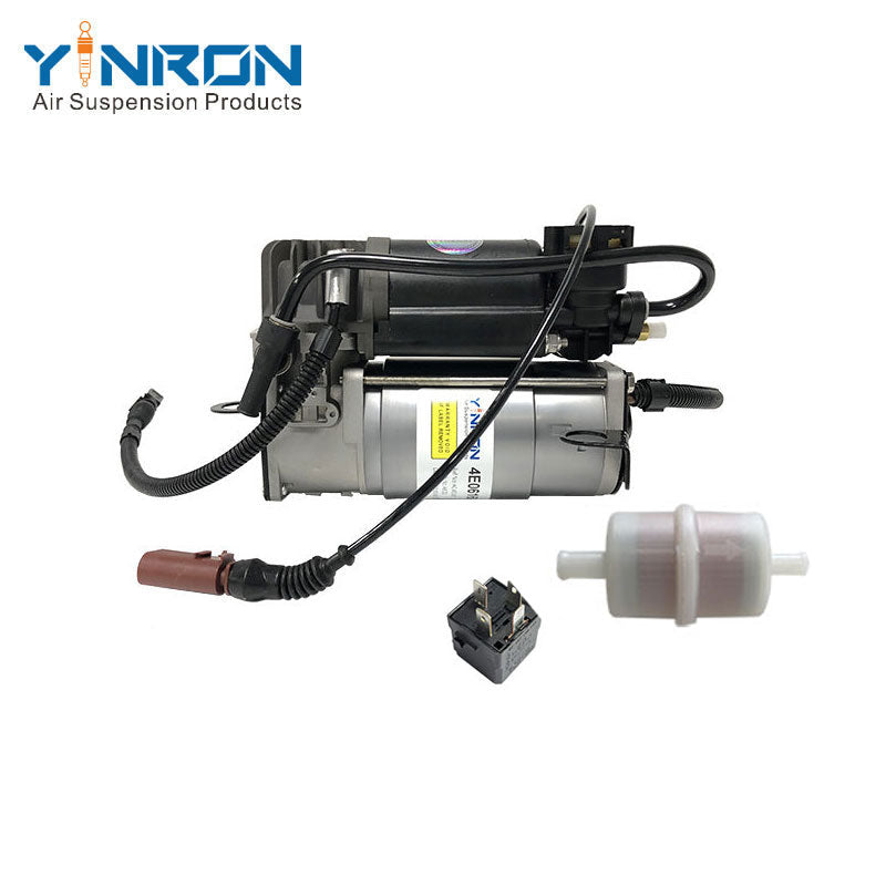 Full front view for Audi A8 D3 4E air suspension compressor pump with Relay and Air Filter (4E0616007B)