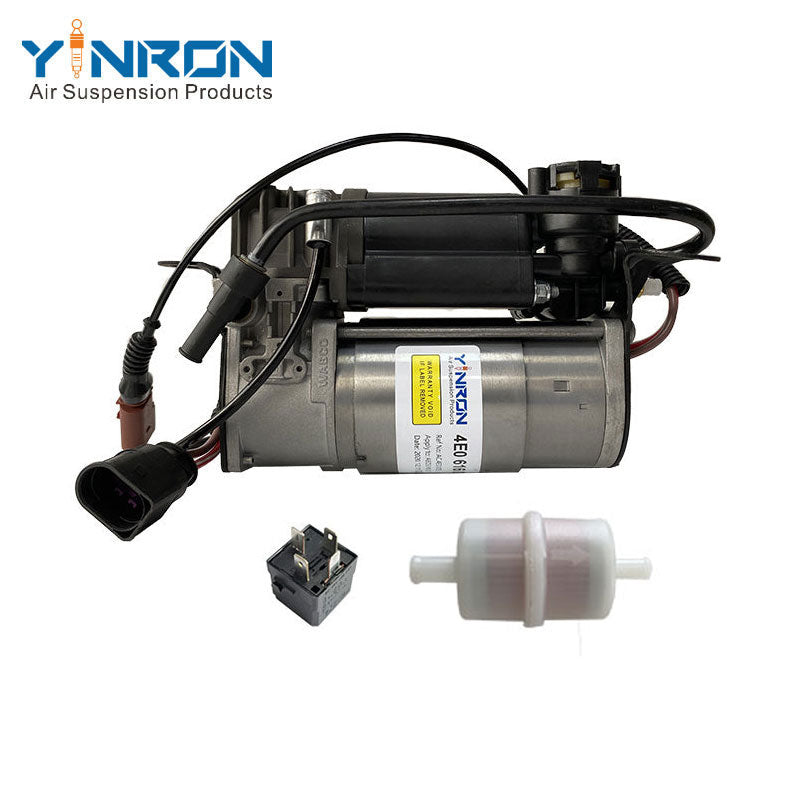 Full front view for Audi A8 D3 4E W12 air suspension compressor pump with relay and air filter (4E0616007A)
