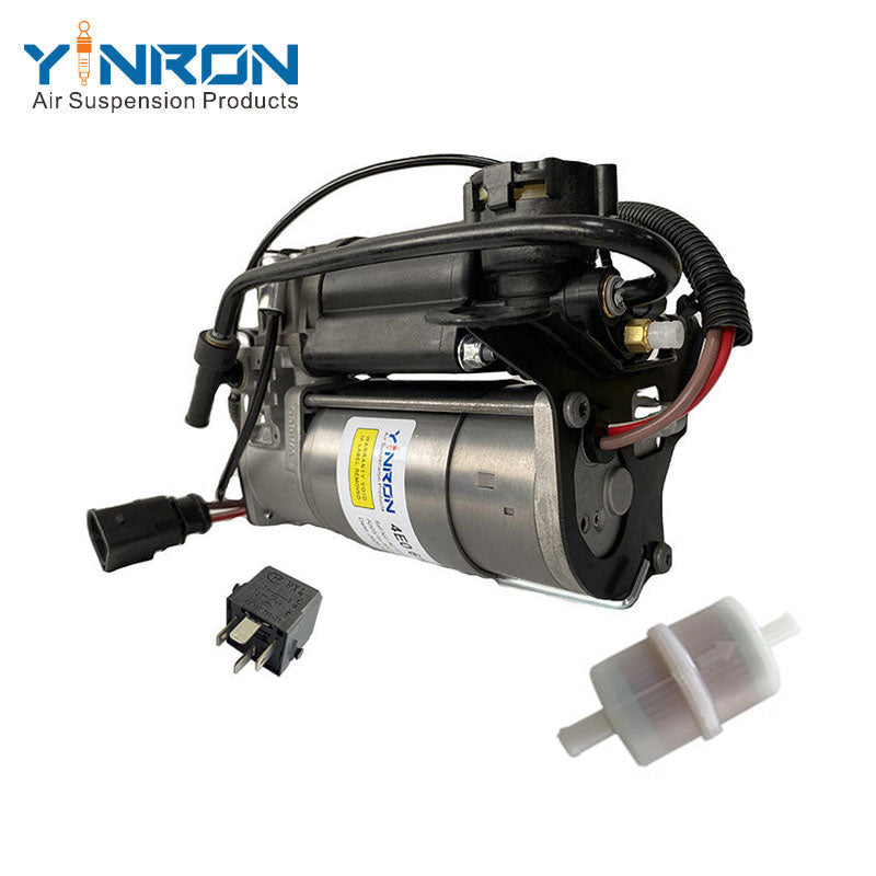 Left front 45 degree view for Audi A8 D3 4E W12 air suspension compressor pump with relay and air filter (4E0616007A)