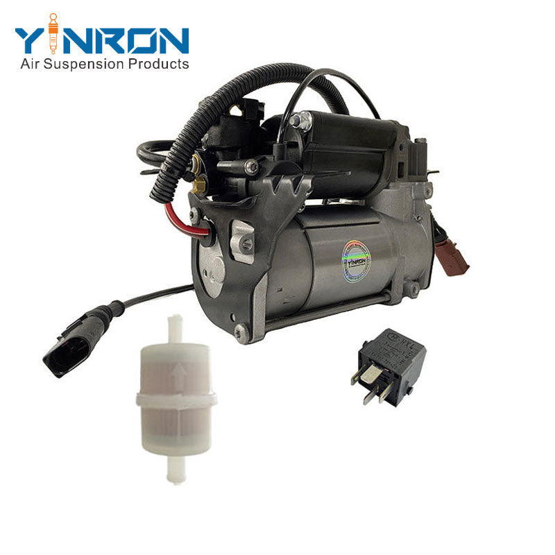 Left rear 45 degree top view for Audi A8 D3 4E W12 air suspension compressor pump with relay and air filter (4E0616007A)
