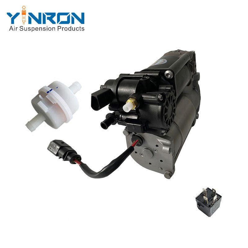Left straight side view for Audi A8 D4 4H air suspension compressor pump with relay and air filter (4H0616005C)