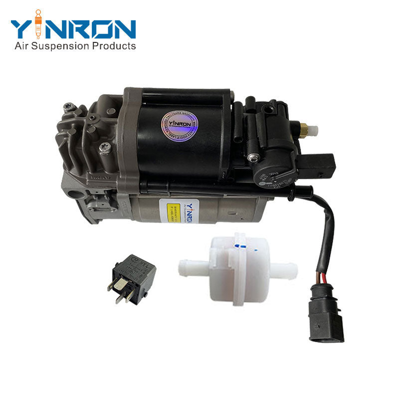 Top down view for Audi A8 D4 4H air suspension compressor pump with relay and air filter (4H0616005C)