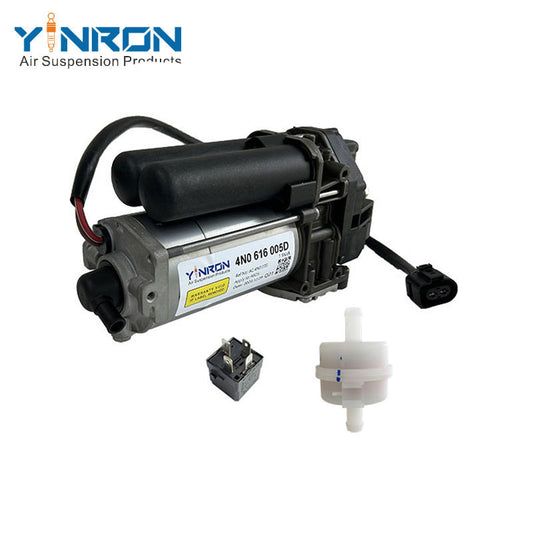 Right front 45 degree view for Audi A8 D5 4N air suspension compressor pump with relay and air filter (4N0616005C)