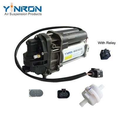 Right front 45 degree view for Audi E‑Tron air suspension compressor pump with relay and air filter (4KE616005E)