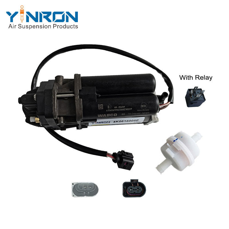 Top view for Audi E‑Tron air suspension compressor pump with relay and air filter (4KE616005E)