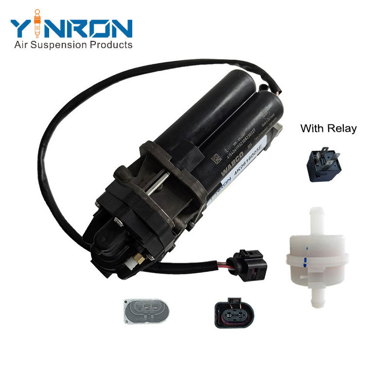 Top view for Audi E‑Tron air suspension compressor pump with relay and air filter (4KE616005E)