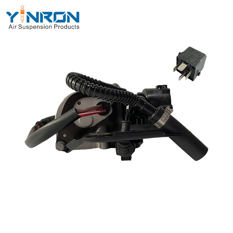 Left rear 45 degree top view for Audi Q7 4L air suspension compressor pump with relay (4L0698007A and 4L0698007B)