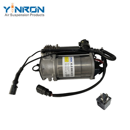 Bottom view for Audi Q7 4L air suspension compressor pump with relay (4L0698007A and 4L0698007B)
