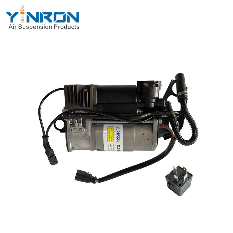 Full front view for Audi Q7 4L air suspension compressor pump with relay (4L0698007A and 4L0698007B)