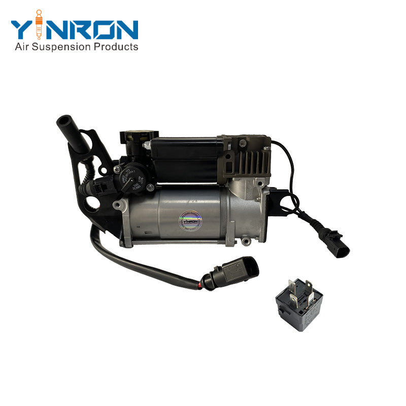 Rear flat view for Audi Q7 4L air suspension compressor pump with relay (4L0698007A and 4L0698007B)