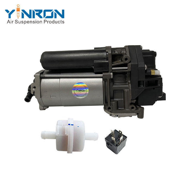 Rear flat view for Audi Q7 4M air suspension compressor pump with relay and air filter (4M0616005F or 4M0616005G)