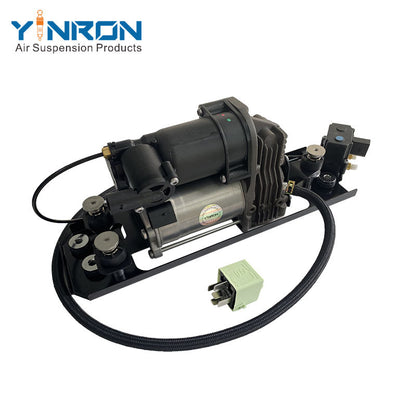 Left rear 45 degree top view for BMW 5 Series E61 air suspension compressor pump with bracket and valve block with relay and air filter (37106789937)