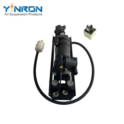 Top view for BMW 5 Series E61 air suspension compressor pump with bracket and valve block with relay and air filter (37106789937)