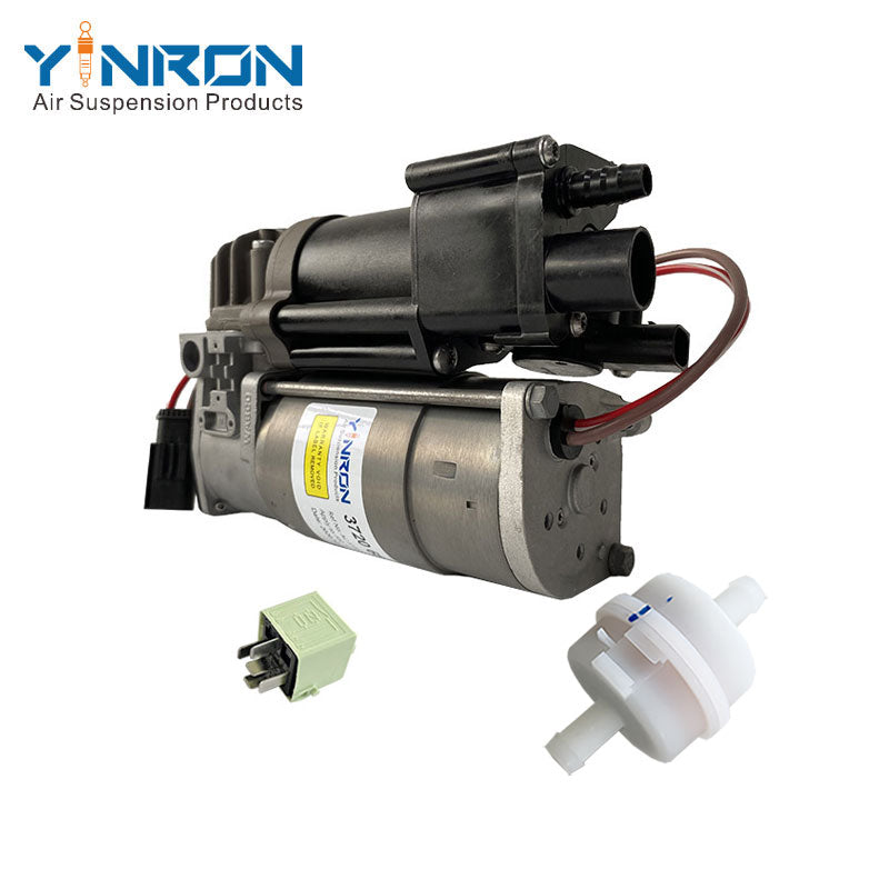 Left front 45 degree view for BMW 5 Series F07 GT F11 air suspension compressor pump with relay and air filter (37206875176)
