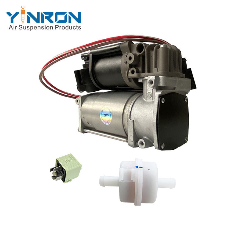Left rear 45 degree top view for BMW 5 Series F07 GT F11 air suspension compressor pump with relay and air filter (37206875176)