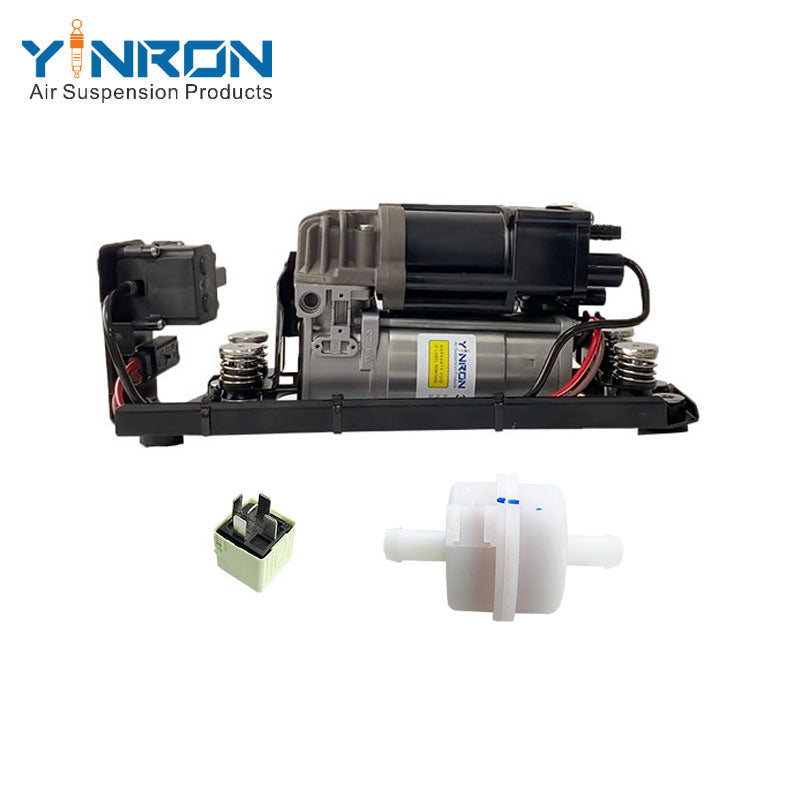 Full front view for BMW 5 Series F07 GT F11 air suspension compressor pump with bracket and valve block with relay and air filter (37206875176)