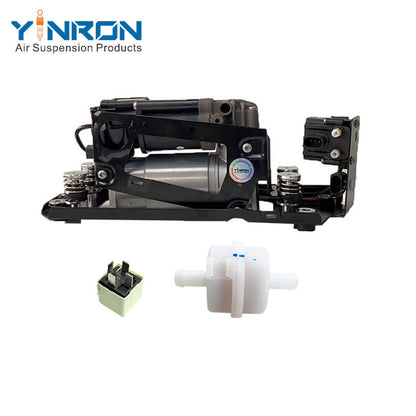 Rear flat view for BMW 5 Series F07 GT F11 air suspension compressor pump with bracket and valve block with relay and air filter (37206875176)