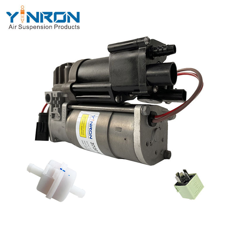 Left front 45 degree view for BMW 7 Series F01 F02 air suspension compressor pump with relay and air filter (37206875176)