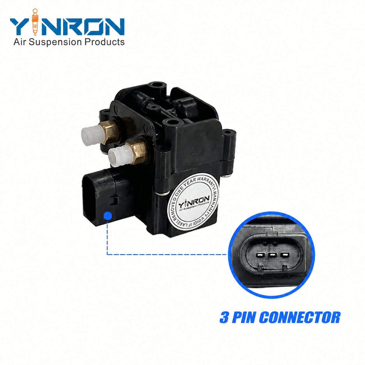 Main view with 3-pin connector details for BMW 7 Series F01 F02 air suspension valve block (37206794465)