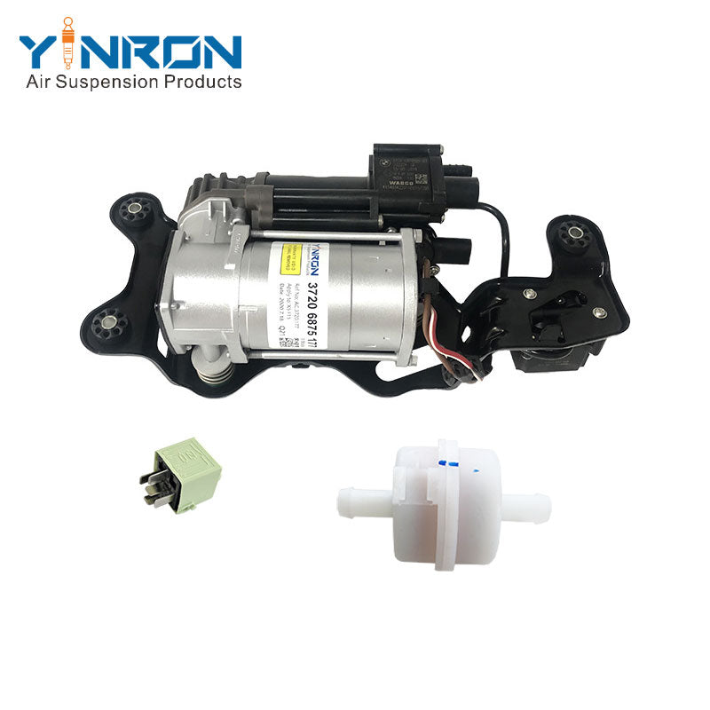 Full front view for BMW X5 F15 X6 F16 air suspension compressor pump with bracket and valve block with relay and air filter (37206875177)