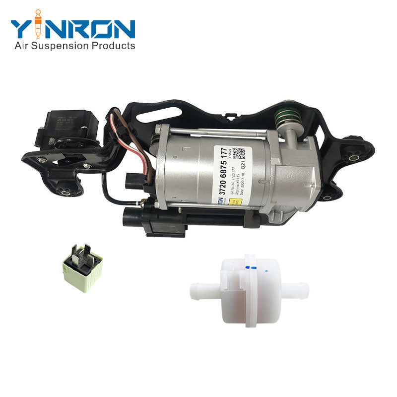 Top down view for BMW X5 F15 X6 F16 air suspension compressor pump with bracket and valve block with relay and air filter (37206875177)