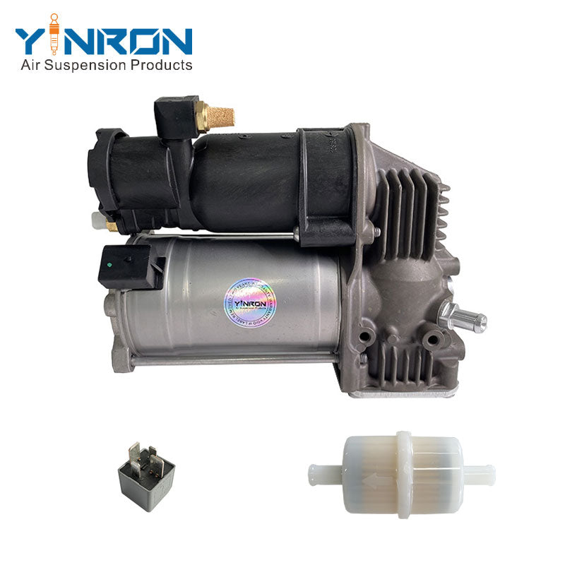 Full front view of Land Rover L405 Range Rover / L494 Range Rover Sport air suspension compressor pump LR088859 with relay and air filter