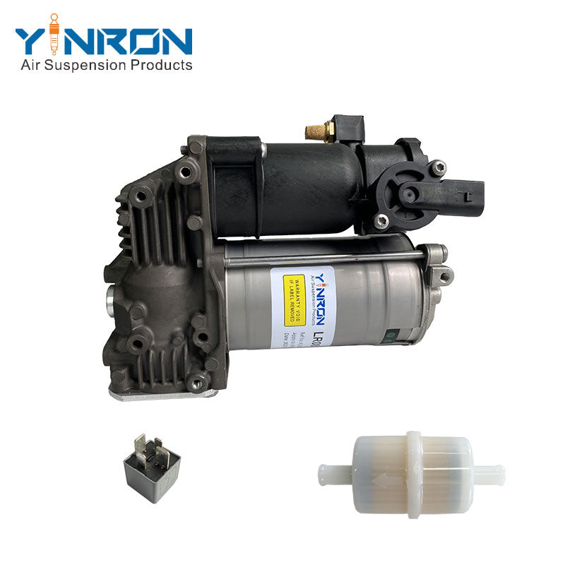 Top vertical overhead view of Land Rover L405 L494 air suspension compressor pump LR088859 with relay and filter