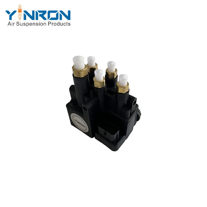 Eye-level view of Land Rover Range Rover L405 rear air suspension valve block (LR070246)