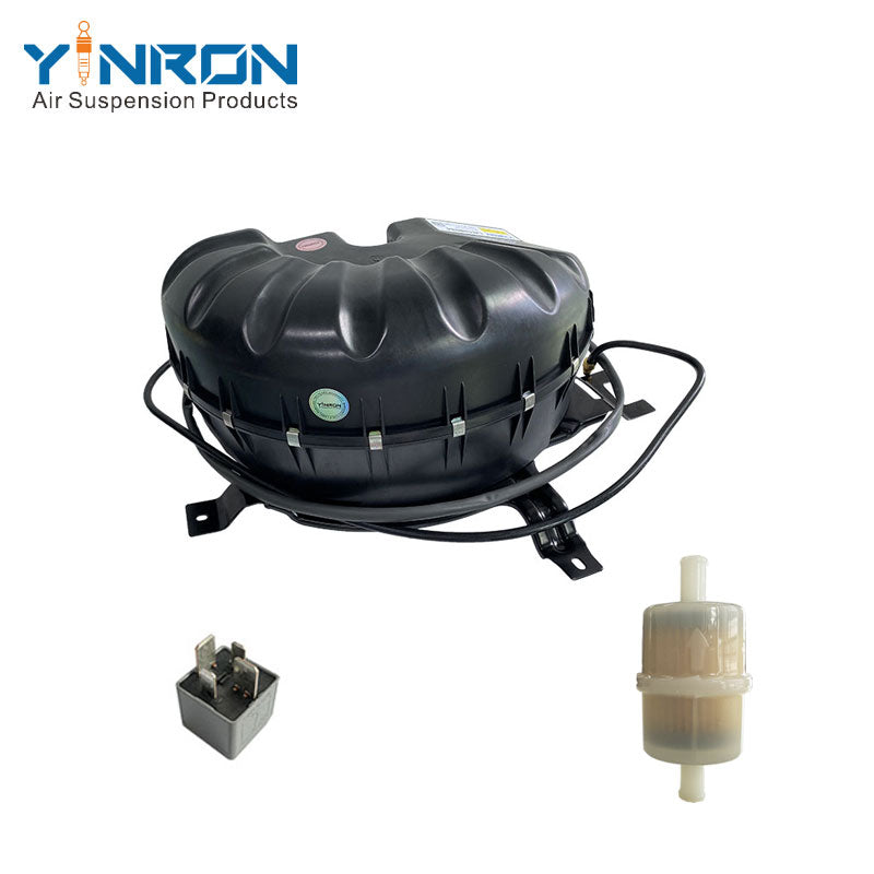 Full front view of Land Rover Range Rover Sport L494 7-seater air suspension compressor pump (LR108985) with Relay & Air Filter