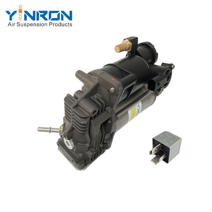 Left side view of Land Rover Range Rover Vogue L322 air suspension compressor pump LR041777 with relay