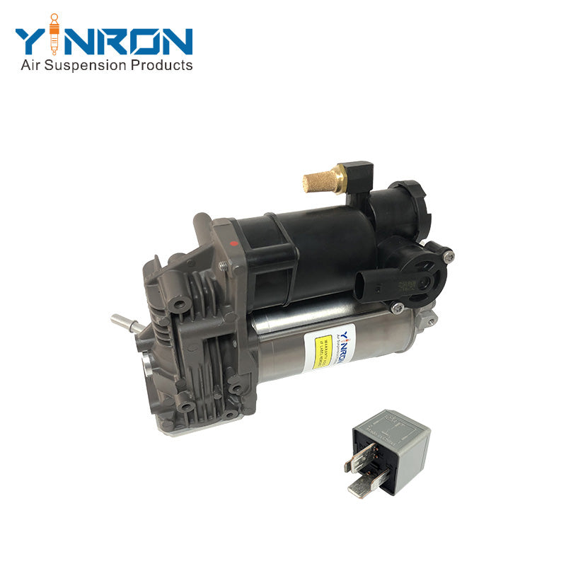 Full front view of Land Rover Range Rover Vogue L322 air suspension compressor pump LR041777 with relay