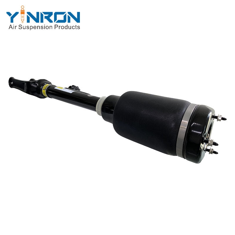 Close-up view of rubber sleeve and label on Mercedes-Benz ML W164 GL X164 air suspension strut (A1643206013) with ADS
