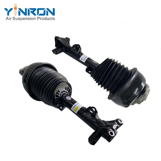 Pair side view of Mercedes-Benz CLS C218 front air suspension struts with ADS (A2183206513 & A2183206613)