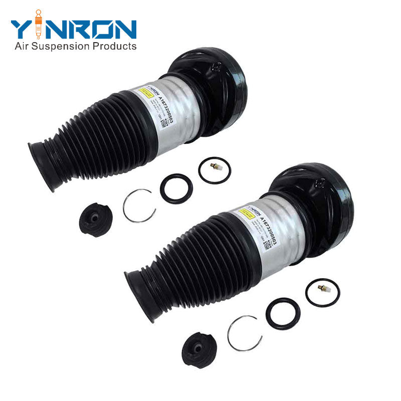 Side-by-side comparison view of a pair of Mercedes GLE-Class W167 front air suspension springs (A1673200503 & A1673200603)