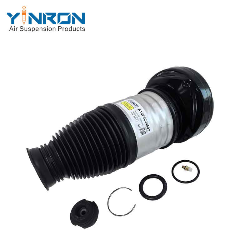 Side profile view showing the bellows of Mercedes GLE-Class W167 front left air suspension spring (A1673200503)