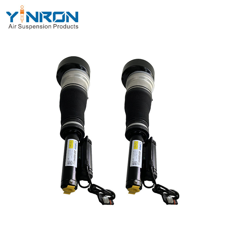 Full front view of Mercedes S-Class W221 front air suspension strut pair (A2213204913)

