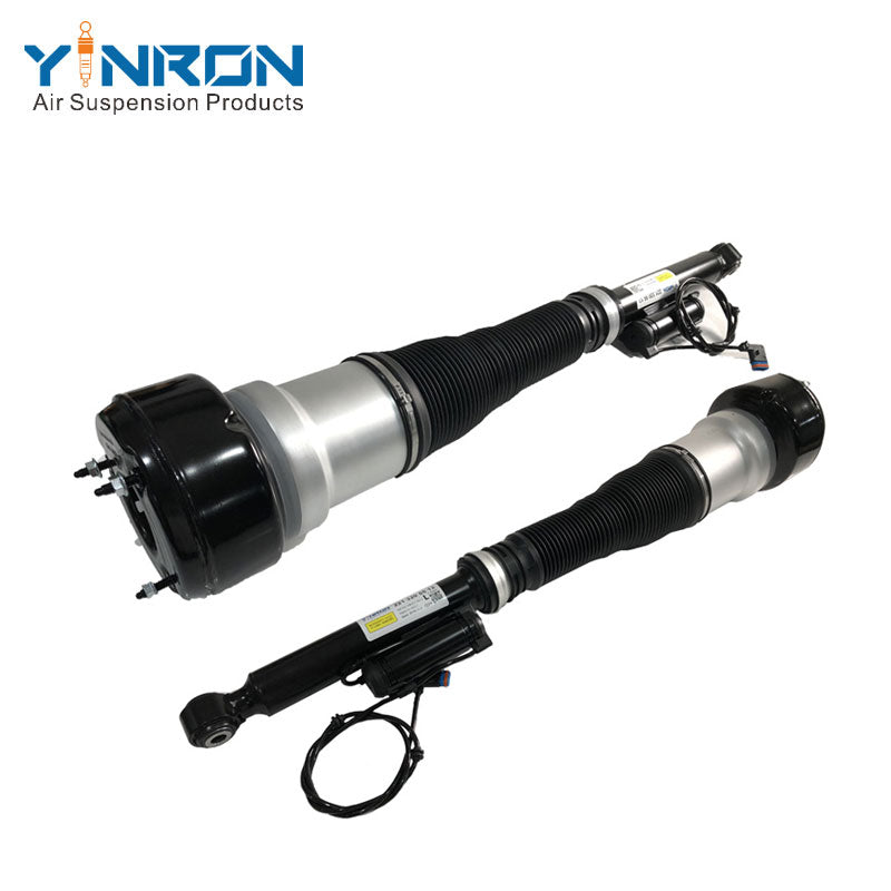 Full front view of Mercedes S-Class W221 rear air suspension strut pair (A2213205513 & A2213205613)