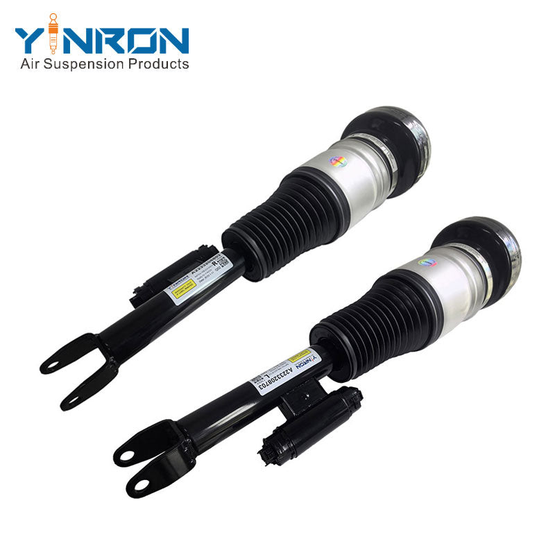 Frontal pair view of Mercedes S-Class W223 air suspension struts (A2233208703 & A2233208803)