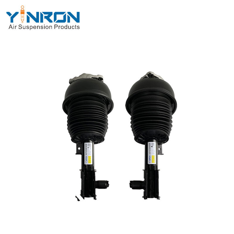 Side view of a pair of Mercedes W212 4Matic front air suspension struts with ADS (A2123203338 / A2123203438)
