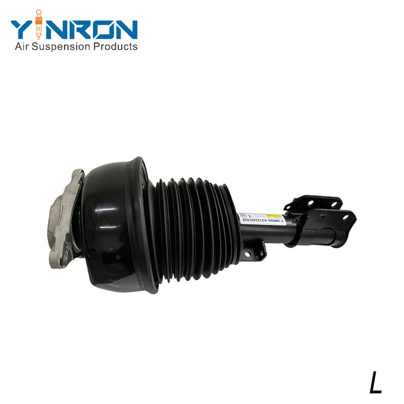Detail close-up view of Mercedes W212 4Matic front left air suspension strut with ADS (A2123203338)