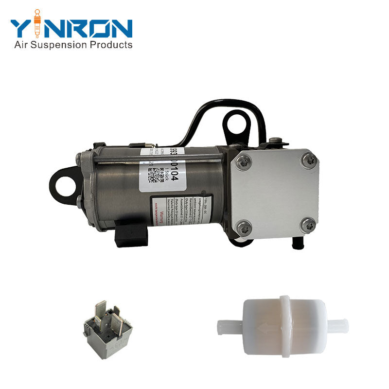 Close-up detail view of Mercedes-Benz S class W222 air suspension compressor pump (A0993200104) Relay and Air Filter parts