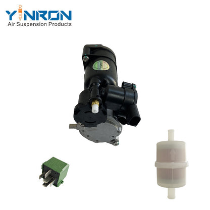 Close-up detail view of Mercedes Benz V class VITO W639 air suspension compressor pump (A6393200204) Relay and Air Filter components