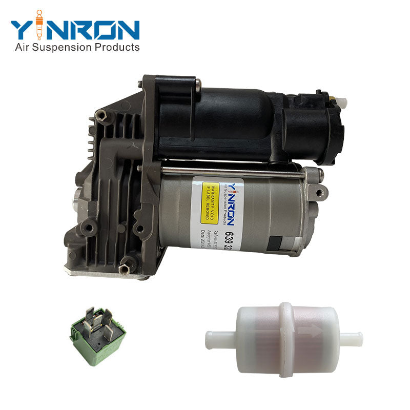 Eye level view of Mercedes Benz V class VITO W639 air suspension compressor pump (A6393200204) with Relay & Air Filter