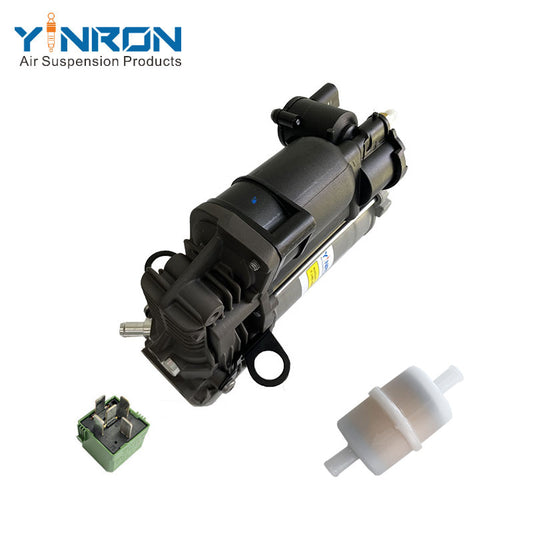 Eye‑level front view of Mercedes Benz R Class W251 air suspension compressor A2513202704 with relay & air filter