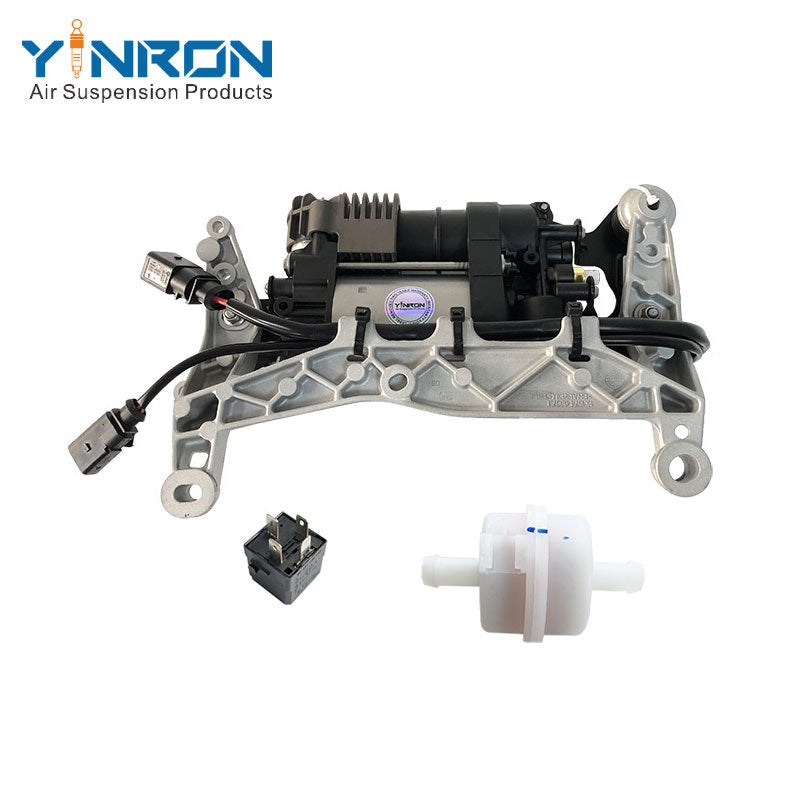 Back view for Porsche 92A Cayenne II 958 air suspension compressor pump with bracket with relay and air filter (95835890100)