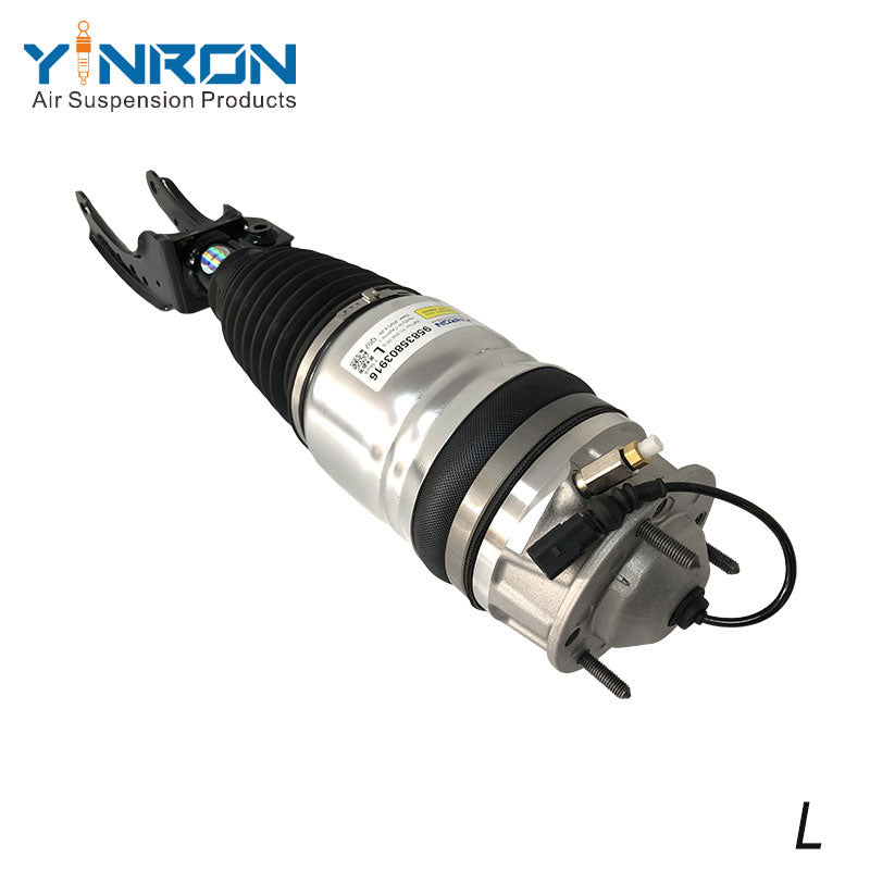 Detail close-up view of Porsche Cayenne 958 front left air suspension strut (95835803916)