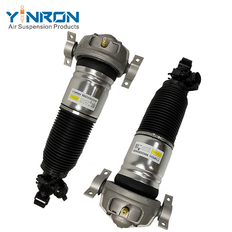 Full front pair view of Left & Right Rear Air Suspension Strut for Porsche Cayenne I 955 (2002-2010) PASM Active Damping, OE:95533303320 & 95533303420