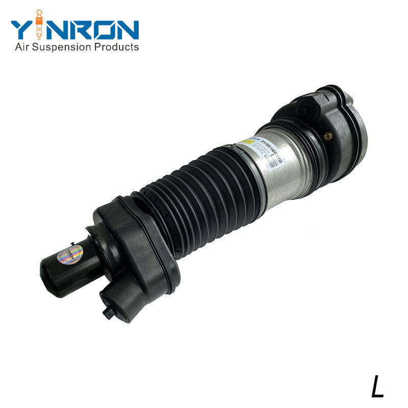 Full 45 degree angle view of Porsche Cayenne III 9YA front air suspension strut with PASM active damping (9Y0616039)